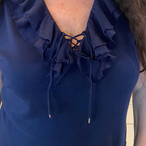 Chaps women's Basic top navy blue Ruffle front sleeveless size XL - Picture 7 of 11